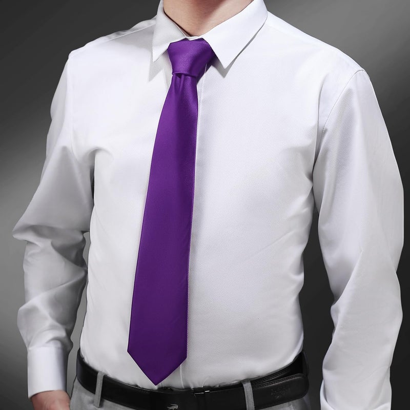 Murong Men's Ties Solid Color Pure Polyester Plain Fine Stripes Necktie Ties For Men - Image 2